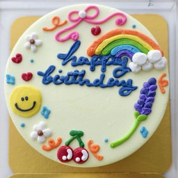 เค้กวันเกิด (วิปครีม) ครึ่งปอนด์ เค้กช็อคไส้ช็อค สายรุ้ง พื้นเหลือง