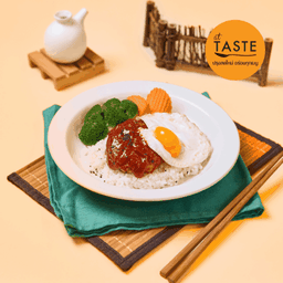 ข้าวหมูแฮมเบิร์ก+ไข่ดาว