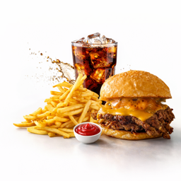 เซตเบอร์เกอร์ดับเบิ้ลเนื้อ + น้ำอัดลม + เฟรนซ์ฟรายส์