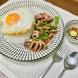 ข้าวกะเพราปลาหมึก