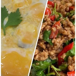 ข้าวกะเพราหมูสับxไข่นกกระทาดาว