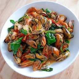 ข้าวราด - ผัดกะเพราหอยแมลงภู่