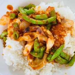 พริกแกงปลาหมึก ราดข้าว