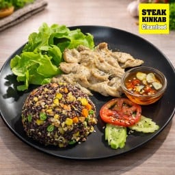 ข้าวผัดไข่ ไรซ์เบอร์รี่ ผักสามสี + อกไก่