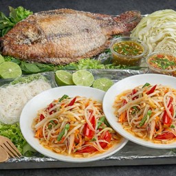 เมี่ยงปลาทับทิม 1+ตำไทย 1+ตำปูปลาร้า 1 (แถมฟรี ข้าวเหนียว 2 ห่อ)