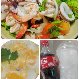 ยำทะเลxข้าวไข่นกกระทาดาวxโคัก&น้ำแข็ง