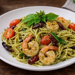 พาสต้าเพสโต้กุ้งแซ่บ (เผ็ด)