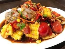 ตำปูปลาร้ากุ้งสด+ข้าวโพด