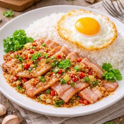 ข้าวพริกเกลือหมูสามชั้นสไลด์