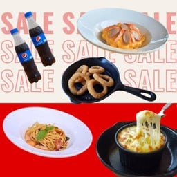 [SALE!!] สปาเก็ตตี้ผัดพริกแห้ง + ข้าวไข่ข้นปูอัดไส้กรอก + มันบดชีส + หอมทอด + เป๊ปซี่เล็ก 2 ขวด