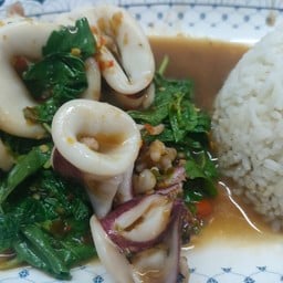 ข้าวราดกระเพราปลาหมึก