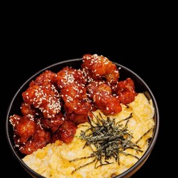 ข้าวไก่กรอบซอสเกาหลี+ไข่ข้น