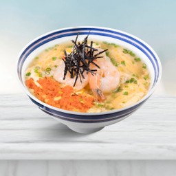 ข้าวต้มไข่คนใส่กุ้งและไข่กุ้ง