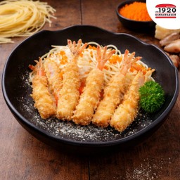 สปาเก็ตตี้กุ้งทอดและซอสไข่กุ้ง