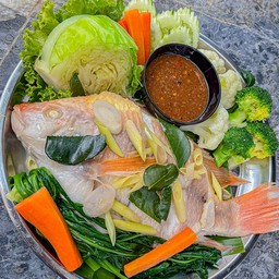 เมี่ยงปลาทับทิมนึ่ง (แจ่วปลาร้า)
