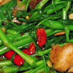 ผักบุ้งหมูกรอบราดข้าว