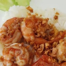 กุ้ง-หมึกกระเทียมราดข้าว