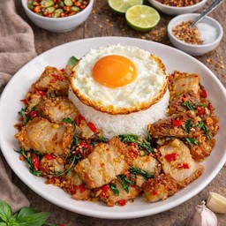 ข้าวผัดกะเพราหมูกรอบ