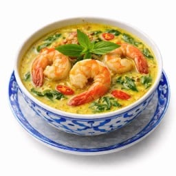 แกงเหลืองคั่วกะทิ ใบเหรียง กุ้งสด