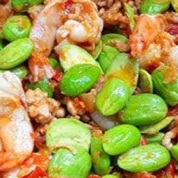 ผัดสตอกุ้ง-หมูสับราดข้าว