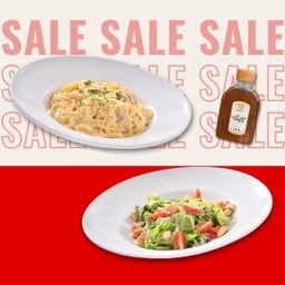 [SALE!!]สปาเก็ตตี้คาโบนารา+ซีซาร์สลัด+ชาน้ำผึ้งมะนาว
