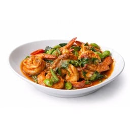 กุ้งผัดสะตอ พริกแกงแดง