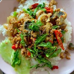 กะเพราหมูสับไข่เยี่ยวม้า