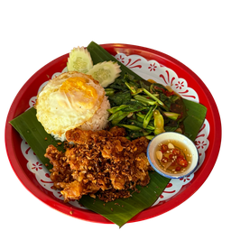 ข้าวผัดคะน้า หมูทอด