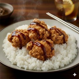 ข้าวหน้าไก่คาราเกะ ซอสทงคัตสึ