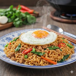 ผัดมาม่ากะเพราหมูสับ