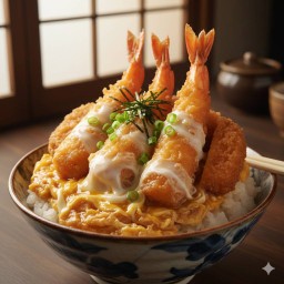 กุ้งทอดอบไข่ราดข้าว