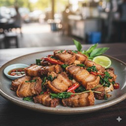 กะเพราหมูกรอบ (กับข้าว)