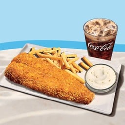 ฟิชแอนด์ชิปส์ + เครื่องดื่มขนาด 16 ออนซ์ 1 แก้ว