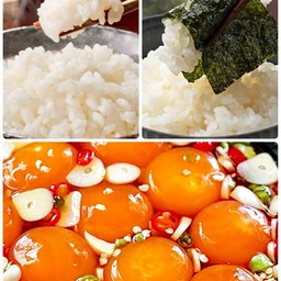 ชุด ไข่แดงดอง 3 ฟอง + ข้าวญี่ปุ่น + สาหร่ายห่อข้าว