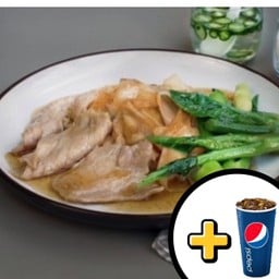 ราดหน้าหมู+Pepsi 32 oz.