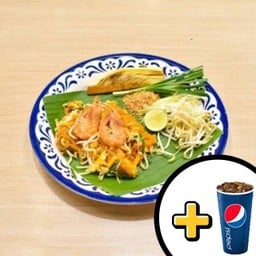 ผัดไทยกุ้งสด+Pepsi 32 oz.