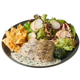 สเต็กปลากะพง ผักโขมทรัฟเฟิล