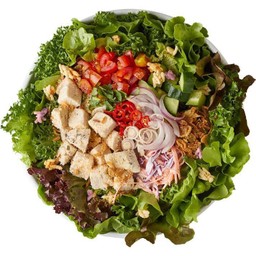 สลัดลาบอกไก่และข้าวพอง