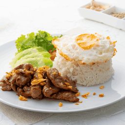 ข้าวหมูผัดกระเทียม