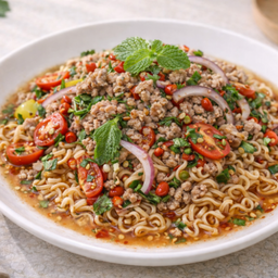 ยำมาม่าหมูสับ Miced pork with instan noodles