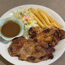 สเต็กสองใจไก่+หมู