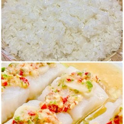 ชุด ปลาดอลลี่นึ่งมะนาว+ข้าวเหนียว 1 ห่อ