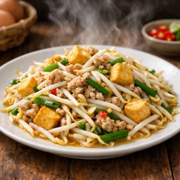 เต้าหู้ไข่ทอดผัดหมูสับใส่ถั่วงอก
