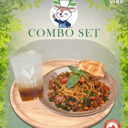 Vegan Bolognese spaghetti +Lychee soda / น้ำผึ้งมะนาว โซดา 16 oz