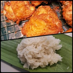 สะโพกไก่ทอด + ข้าวเหนียว