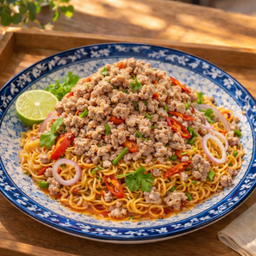 ยำมาม่าหมูสับ Miced pork with instan noodles