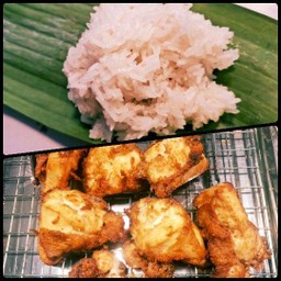 อกไก่ทอดชิ้น + ข้าวเหนียว หอมเจียว