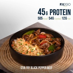 ข้าวหน้าเนื้อผัดพริกไทยดำ (High Protein)