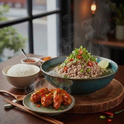 Set เล้งแซ่บหมูสับ+ ปีกไก่กลางBBQ