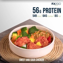 ข้าวหน้าอกไก่เคลือบซอสเปรี้ยวหวานอเมริกา (High Protein)